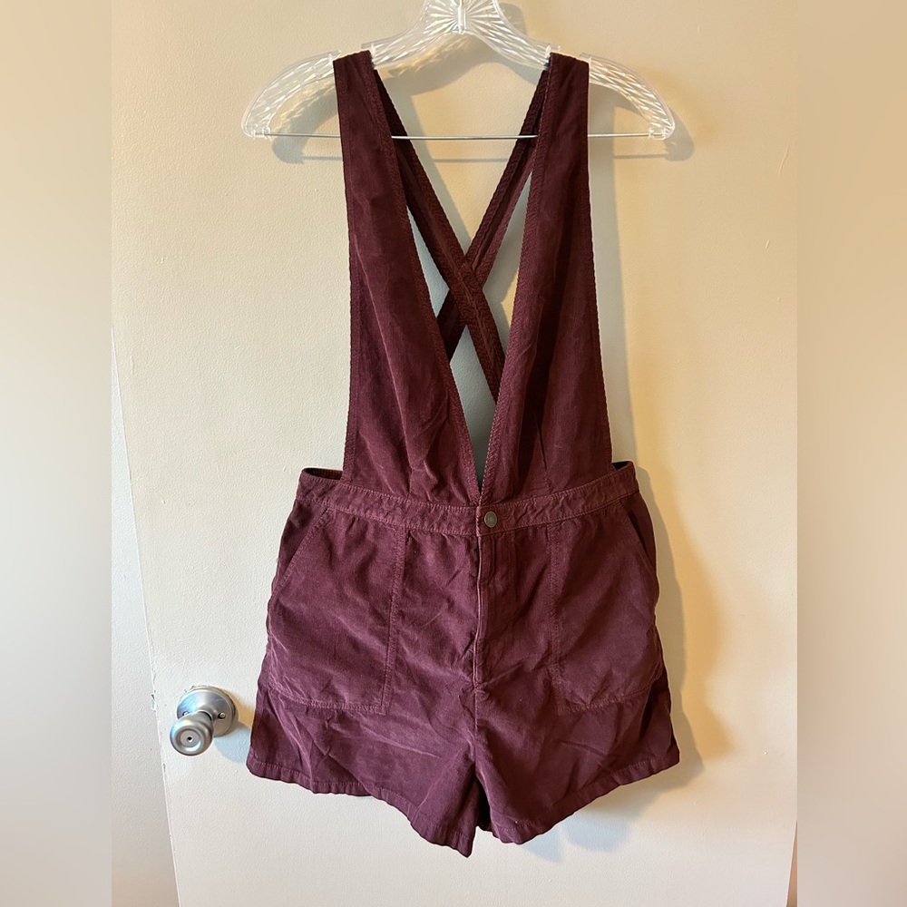 Burgundy AE corduroy overall romper